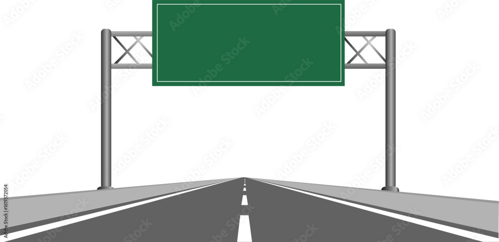 Fototapeta premium Perspective view road with green signboard. Empty highway direction sign vector illustration eps 10.