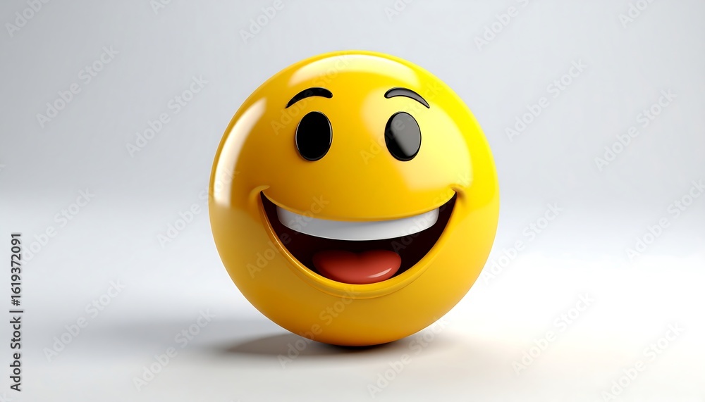 Fototapeta premium Vibrant 3D rendering of a classic yellow smiley face with an expressive smile