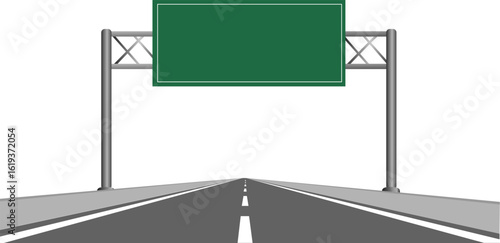 Perspective view road with green signboard. Empty highway direction sign vector illustration eps 10.