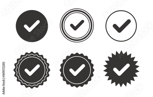 Checkmark and tick icon set. A collection of solid glyphs for approval and success confirmation.

