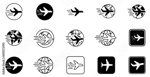 Flight booking app and website icons. Simple, clean airplane symbols designed for user interface (UI) and user experience (UX).

