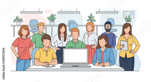 Diverse team of professionals working together in a modern office. Ideal for website banners, presentations, or brochures.