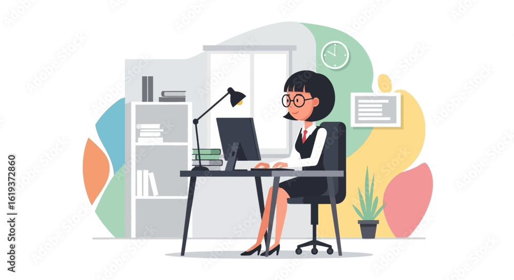 Businesswoman working at her desk in a modern office, perfect for website banners or business presentations. Businesswoman working at her desk in a modern office, perfect for website banners or business presentations.
