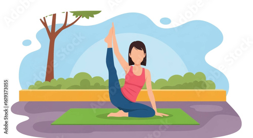 Woman practicing yoga outdoors, perfect for wellness websites or brochures.