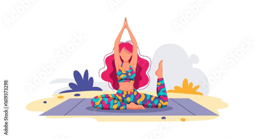 Woman practicing yoga outdoors, perfect for wellness websites or brochures.