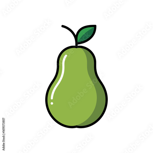 Green pear fruit with leaf isolated on white background