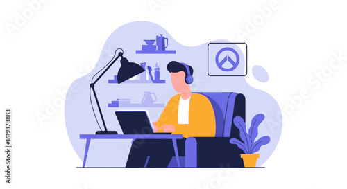 Person working from home on laptop, perfect for blog posts or website banners about remote work.