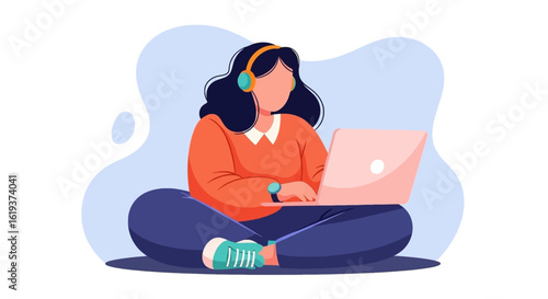 Woman working on laptop, perfect for websites, blogs, and social media posts about remote work, freelance, or online learning.
