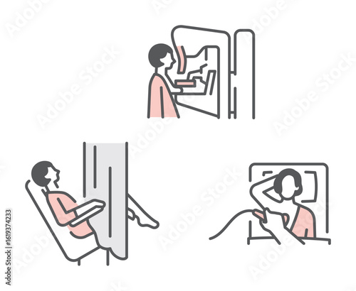 シンプル　イラスト　女性の健康診断のイメージ アイコンセット