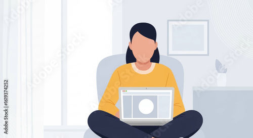 Woman working from home on laptop, perfect for website banners or blog posts about remote work.