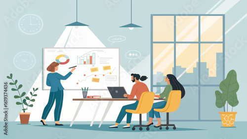 Business team meeting, presentation and brainstorming. Ideal for website landing page, marketing materials, or reports.