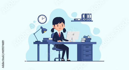 Young businesswoman working at her desk, perfect for website banners or business presentations.