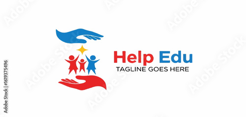 Help Edu logo concept with hand and kid figures on white background