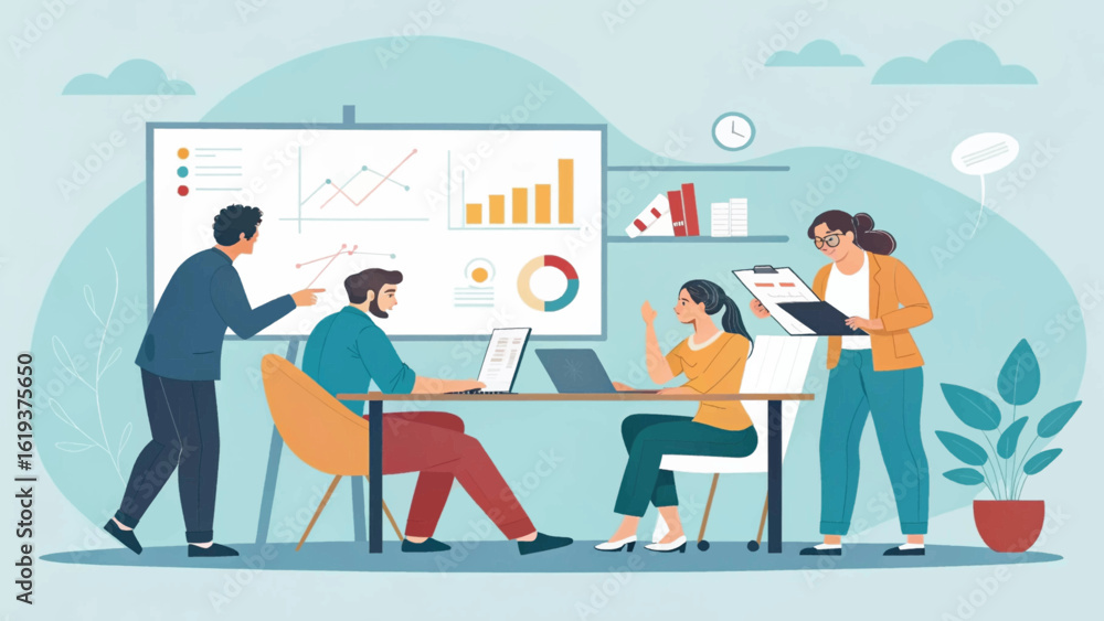 Teamwork, Business Meeting, Data Analysis: Illustration for presentations, reports, and websites. Teamwork, Business Meeting, Data Analysis: Illustration for presentations, reports, and websites.