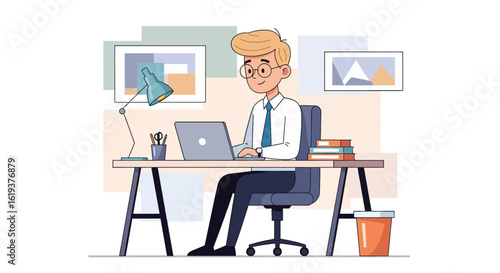 Businessman working on laptop at desk, perfect for website or marketing materials.