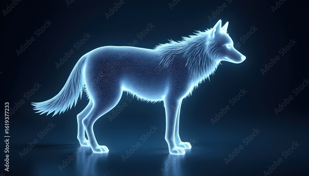 Fototapeta premium High-Tech Spirit Wolf Moving With Lightwave Energy Flow