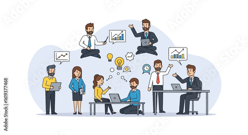 Diverse business team collaborating on a project, brainstorming ideas and analyzing data. Ideal for presentations, reports, and websites.