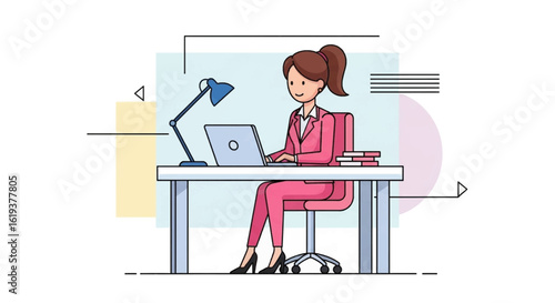 Woman working on laptop at her desk - perfect for website banners, blog posts, or presentations about remote work.