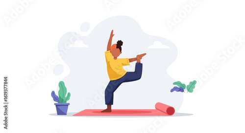 Young woman practicing yoga at home - perfect for wellness websites and blogs.
