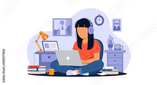 Woman working from home on laptop, perfect for remote work, online learning, and work-life balance articles.