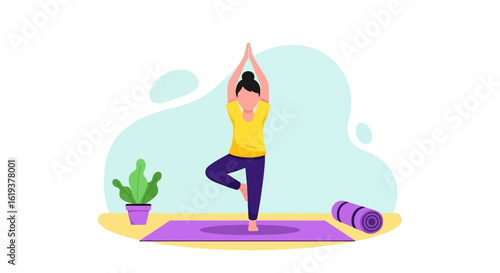 Woman practicing yoga at home. Perfect for wellness websites, blogs, or fitness apps.