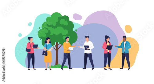 Diverse business team collaborating outdoors, perfect for websites, presentations, and marketing materials.