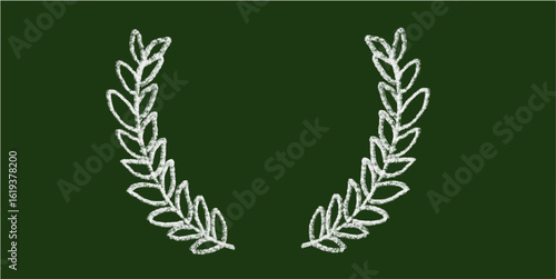 Chalk hand-drawn laurel wreath icon on green chalkboard. Classic doodle symbol of victory, honor, achievement, success, glory, and excellence in a traditional sketch style.