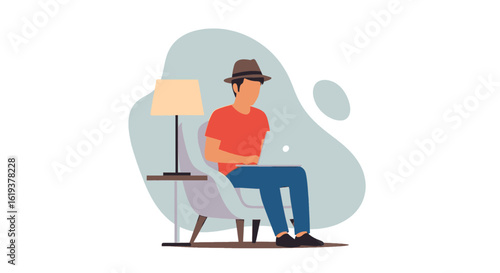 Man working on laptop from home, perfect for blog posts, websites or social media.