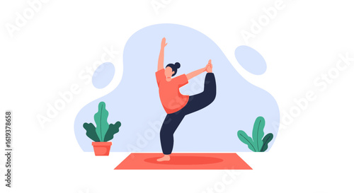 Woman practicing yoga at home, perfect for wellness websites and brochures.