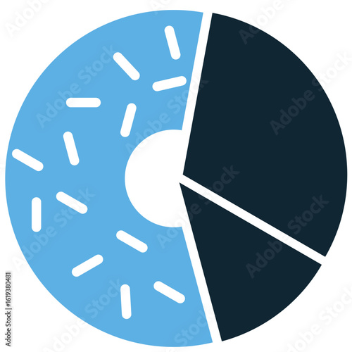 Donut chart icon vector for data visualization and categorical distribution. Ideal for showcasing statistics, survey responses, and comparative analytics with a central hole.