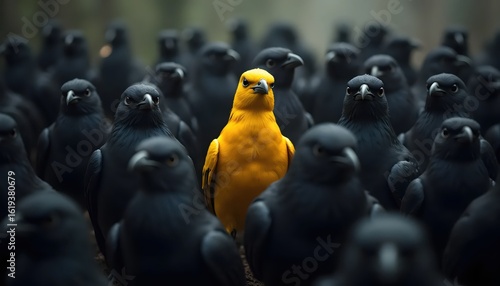 Yellow Bird As A Bold Leader In A Crowd