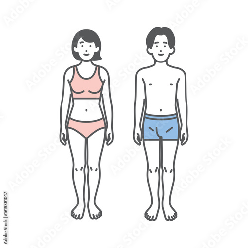 シンプル　イラスト　健康体重の男女のイメージセット