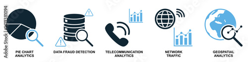 Set data analysis icon vector. Perfect for representing comprehensive data interpretation, statistical tools, or analytical processes