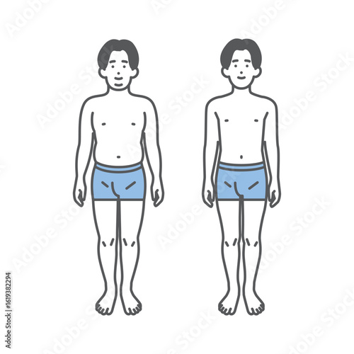 シンプル　イラスト　肥満の男性と健康体重の男性のイメージセット