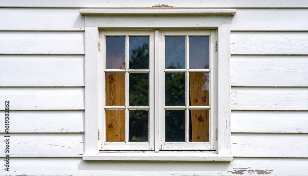 Fototapeta premium White clapboard wall with a simple window