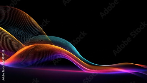 Abstract colorful wavy lines on black background (1)