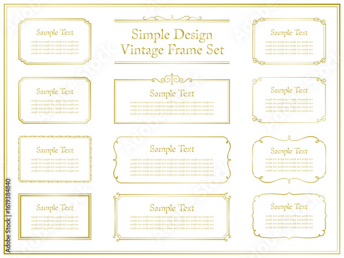 vintage frame set 8_gold／ゴールドのシンプルなビンテージフレームとあしらい飾りのセット