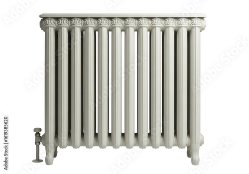 White radiator with ornate design isolated on transparent background