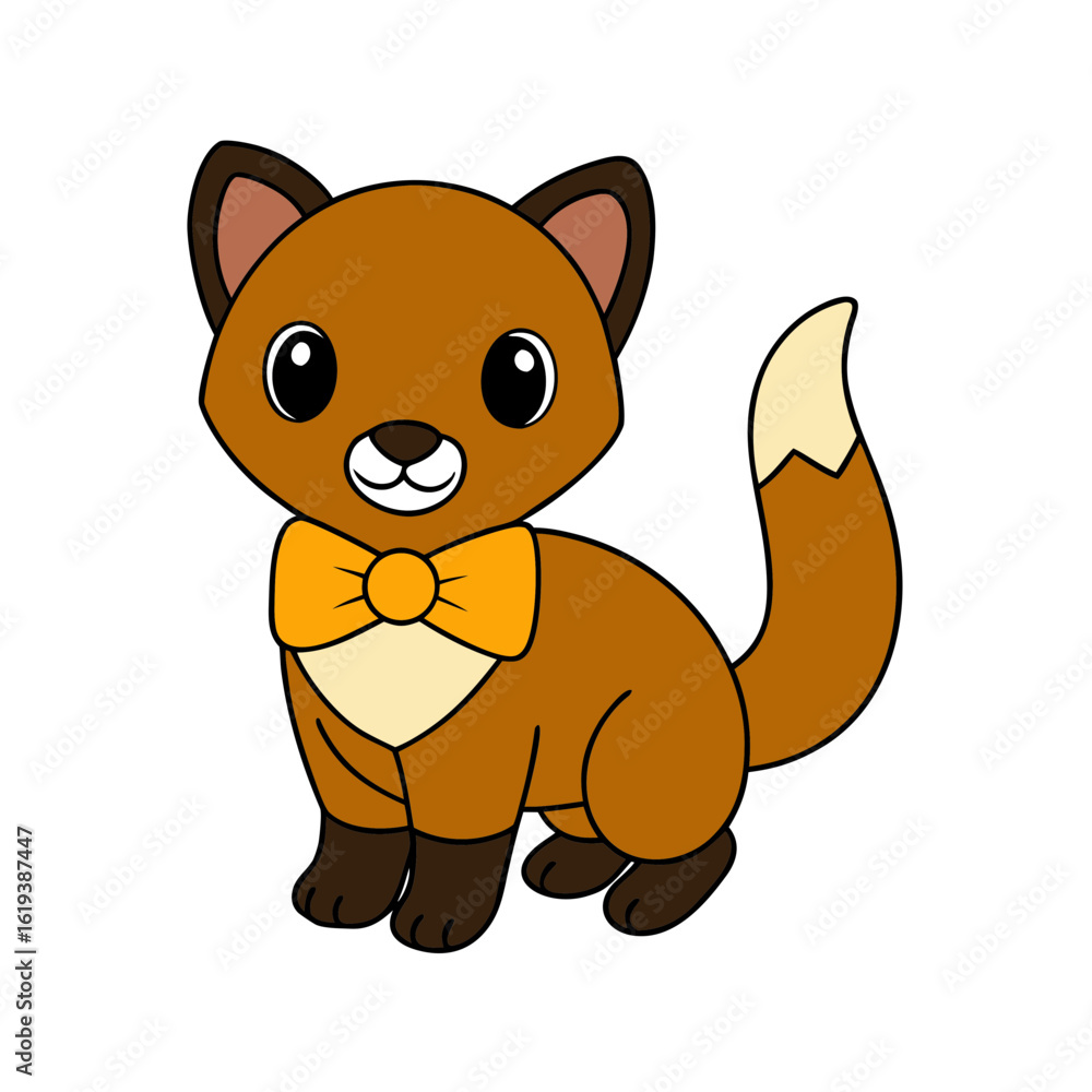 Obraz premium Cartoon Pine Marten Vector Illustration Wearing a Bow Tie