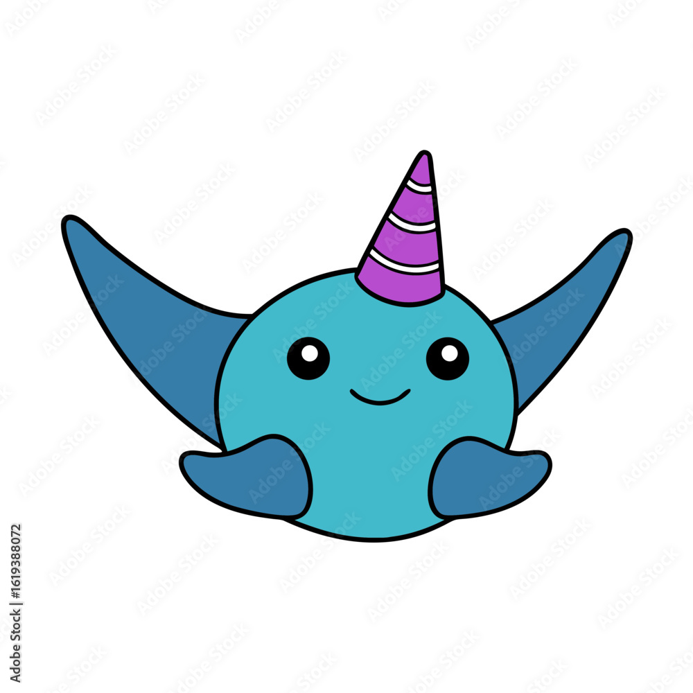 Fototapeta premium Cartoon Stingray Vector Illustration Wearing a Party Hat