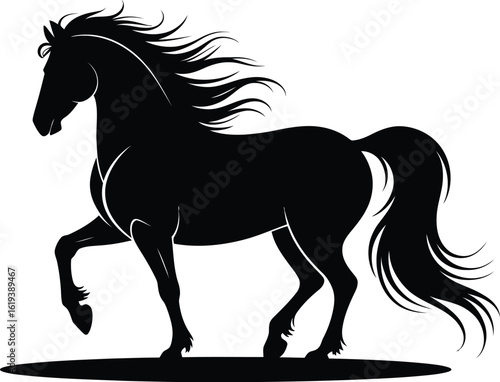 Majestic black horse prancing silhouette mane