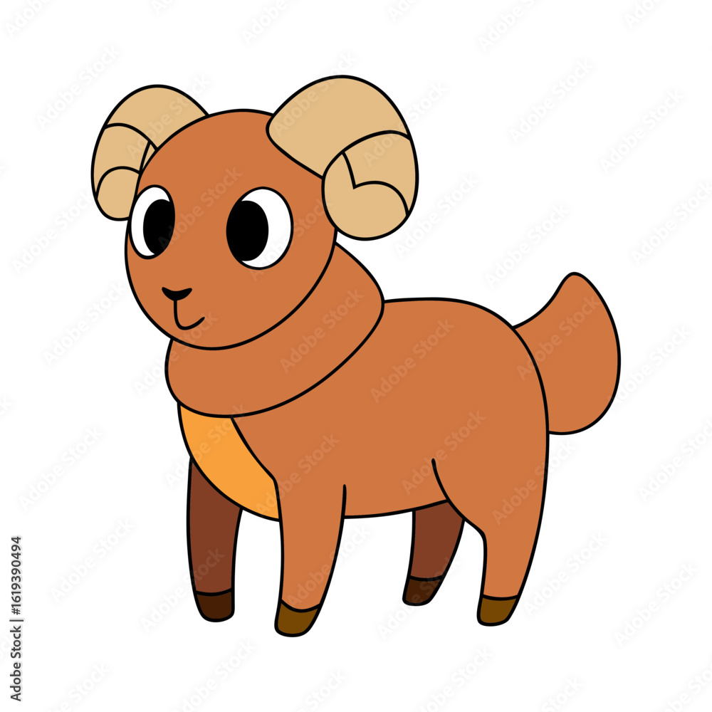 Obraz premium Cartoon Urial Sheep Vector Illustration Wearing a Scarf
