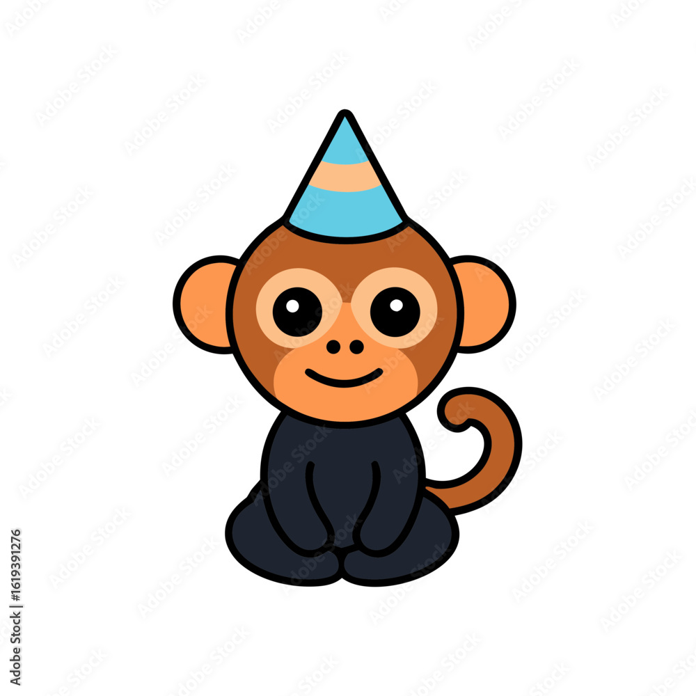 Fototapeta premium Cartoon Azara's Night Monkey Vector Illustration Wearing a Party Hat