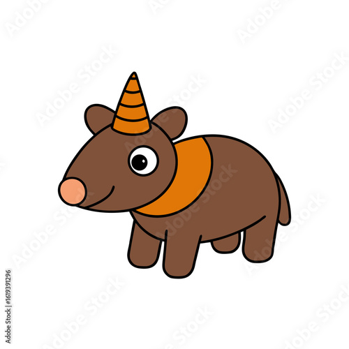 Cartoon Baird's Tapir Vector Illustration Wearing a Party Hat