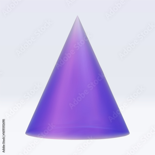 3d iridescent hologram cone, pyramid. Render geometry figure in purple, pink, blue colors. Vector illustration isolated on white for design projects, product display, presentation, adv