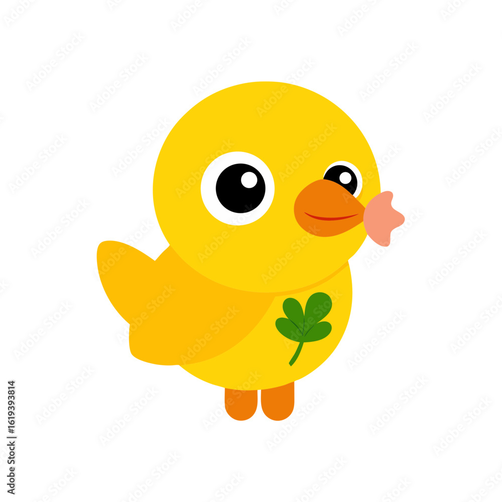 Fototapeta premium Cartoon Yellowhammer Chick Vector Illustration Holding a Flower