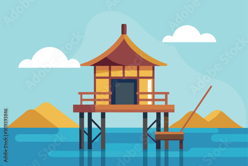 Traditional fishing hut on stilts