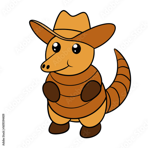 Cartoon Armadillo Vector Illustration Wearing a Cowboy Hat