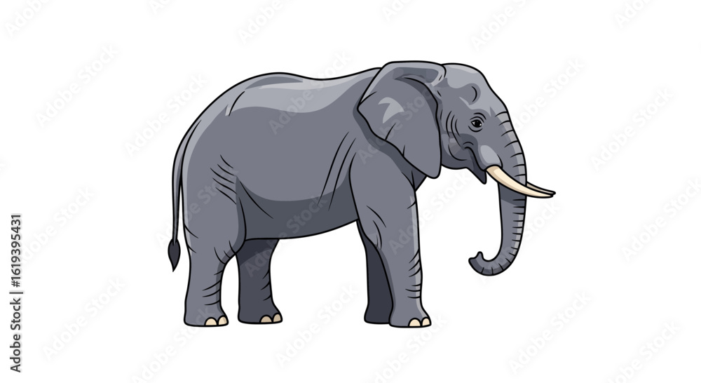 Grey Elephant in Side View Isolated on White Background Grey Elephant in Side View Isolated on White Background