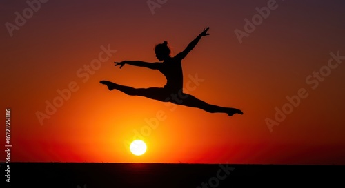 Wallpaper Mural Silhouette of a Dancer Leaping Against a Fiery Sunset Sky Torontodigital.ca